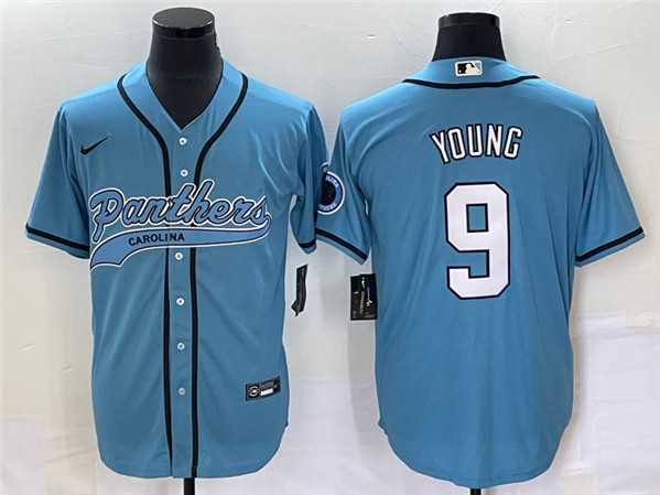 Mens Carolina Panthers #9 Bryce Young Blue With Patch Cool Base Stitched Baseball Jersey